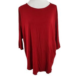 Eileen Fisher Layered Hem Red Tunic Top Sz Large Comfy Soft Dolman Sleeve FLAW